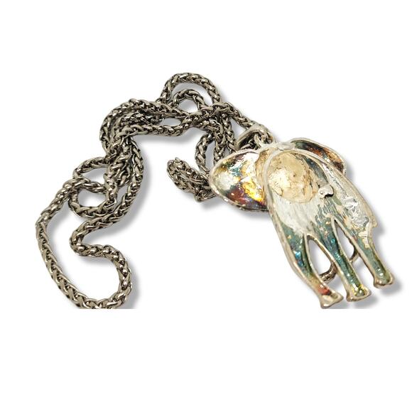 Vintage Black Crystal Sterling Silver Plate African Elephant Pendant Earring set - Picture 5 of 8